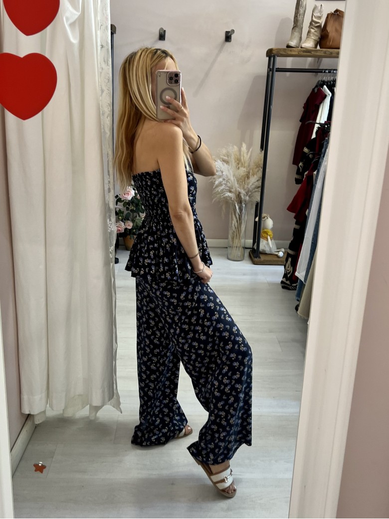 Top Sierra a fascia fiorellini blu