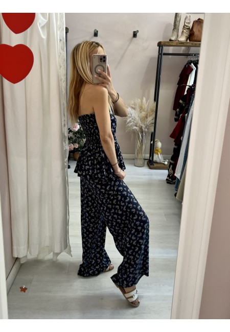 Top Sierra a fascia fiorellini blu