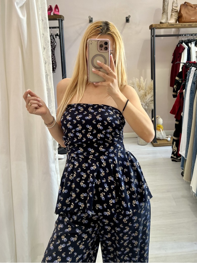 Top Sierra a fascia fiorellini blu