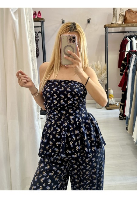 Top Sierra a fascia fiorellini blu