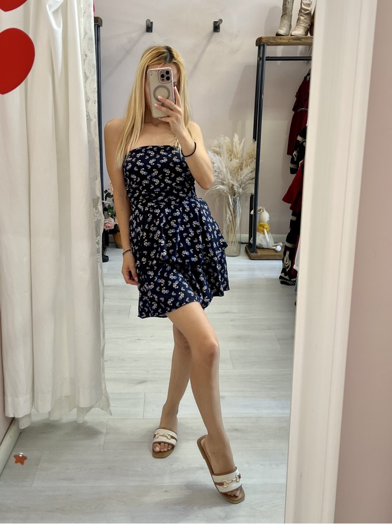 Top Sierra a fascia fiorellini blu