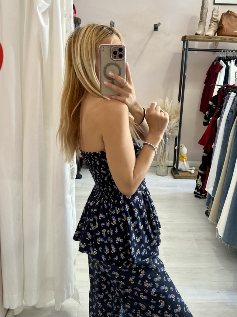 Top Sierra a fascia fiorellini blu