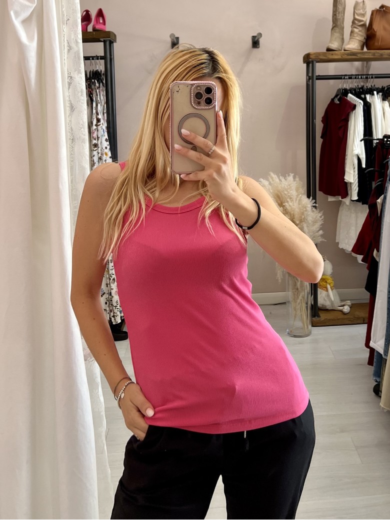 Canotta a costine rosa barbie