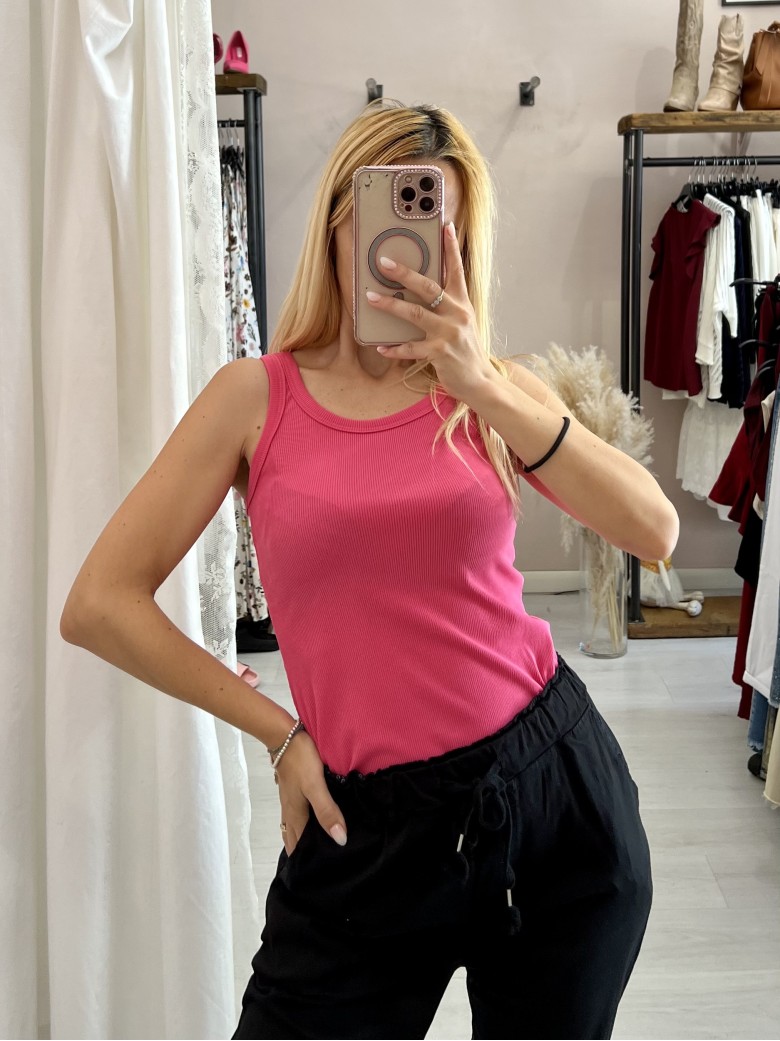 Canotta a costine rosa barbie
