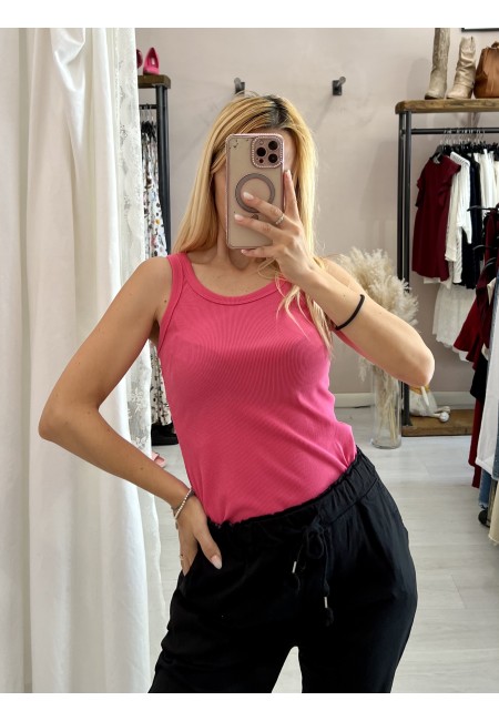 Canotta a costine rosa barbie