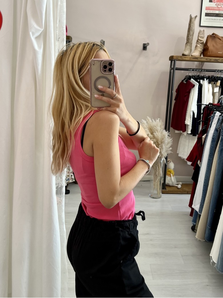 Canotta a costine rosa barbie