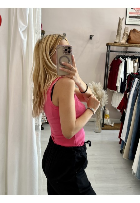 Canotta a costine rosa barbie