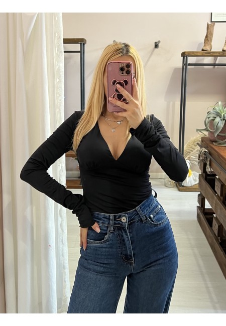 Maglia scollo a V coppe nera