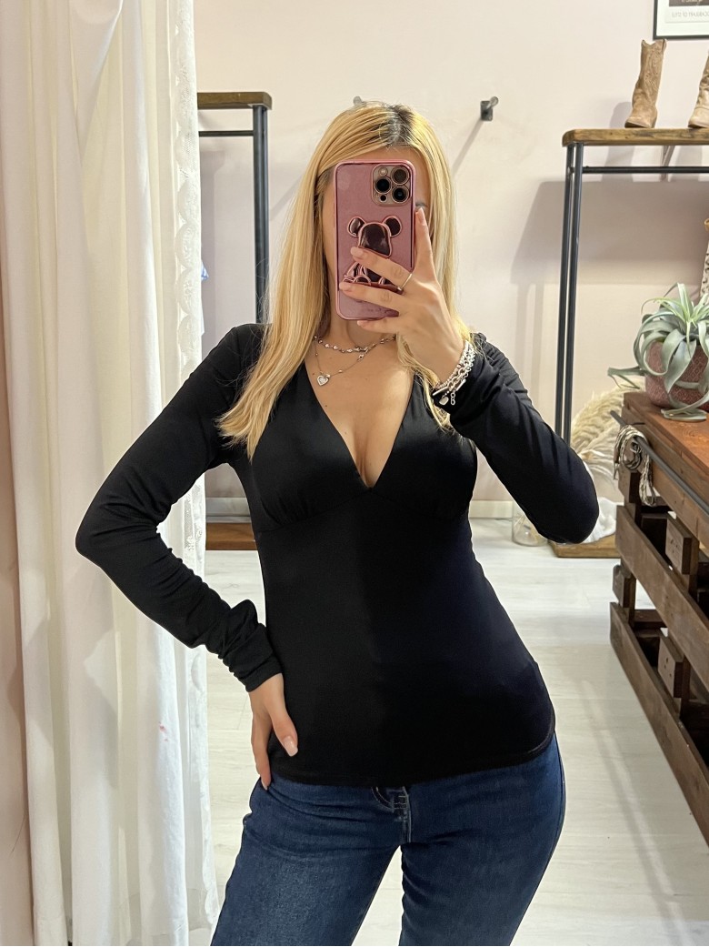 Maglia scollo a V coppe nera