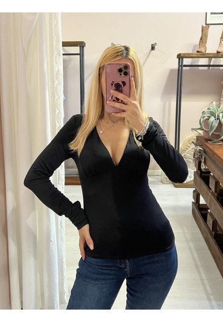 Maglia scollo a V coppe nera