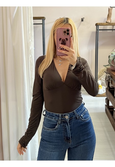 Maglia scollo a V coppe marrone