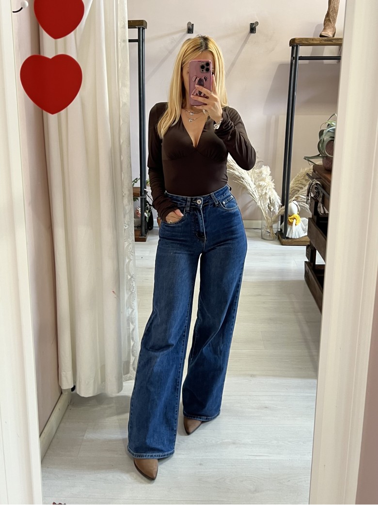 Maglia scollo a V coppe marrone