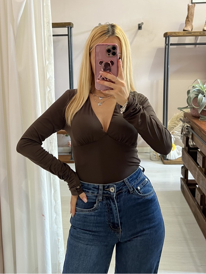 Maglia scollo a V coppe marrone