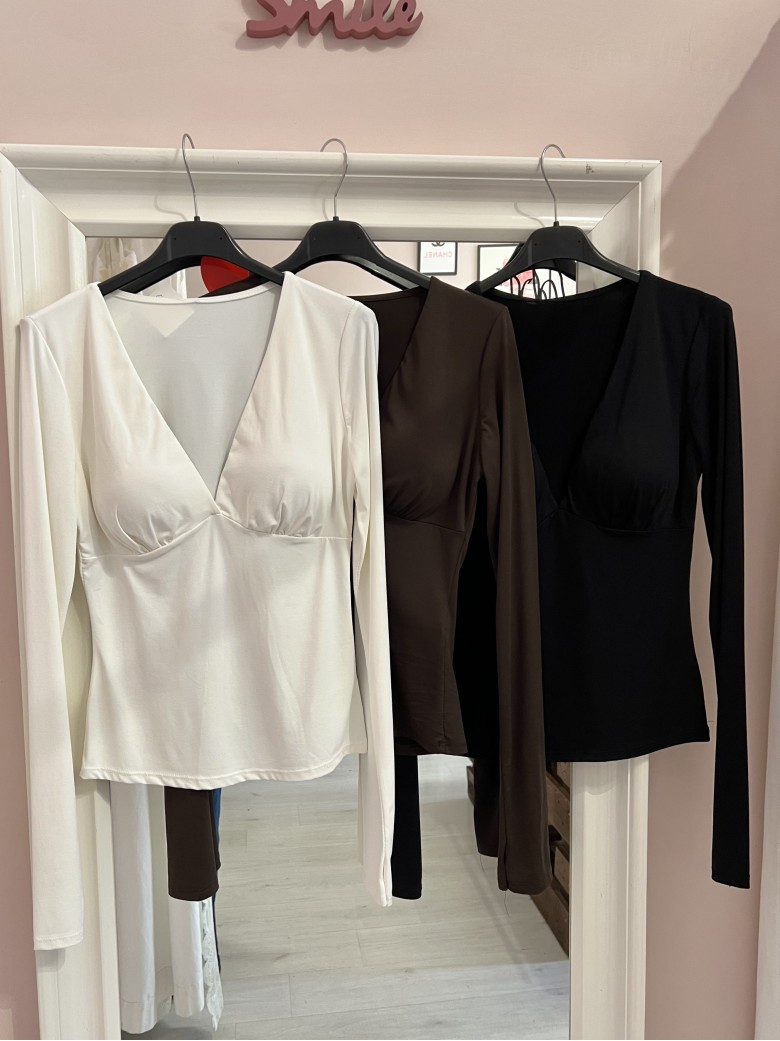 Maglia scollo a V coppe marrone