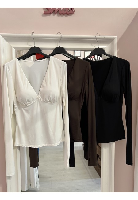 Maglia scollo a V coppe marrone