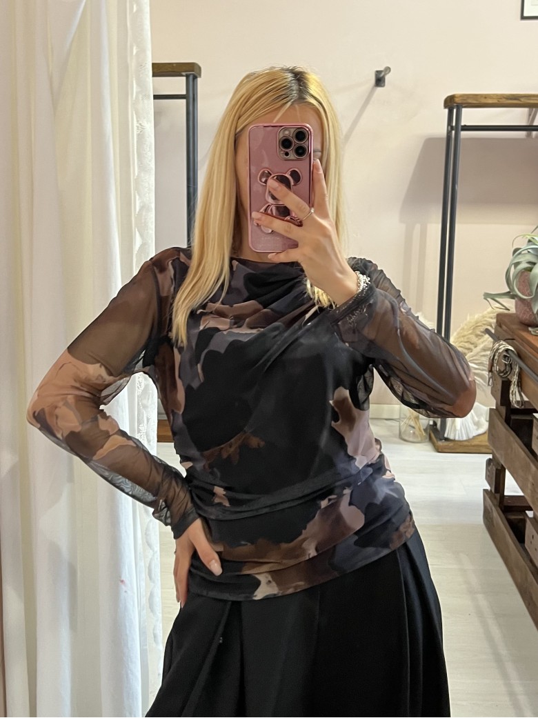 Maglia ORGANZA fantasia nera e marrone