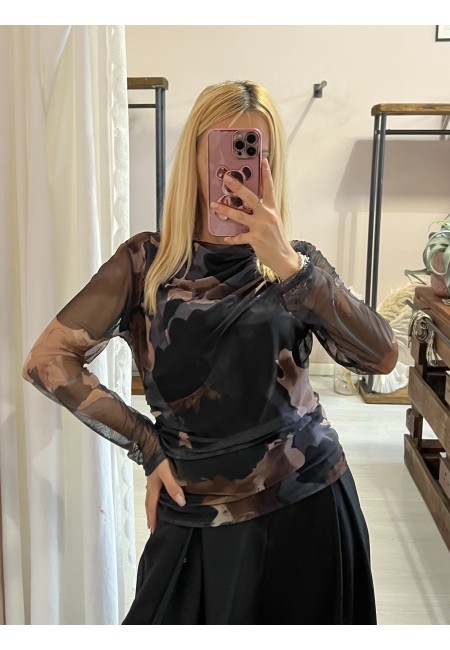 Maglia ORGANZA fantasia nera e marrone