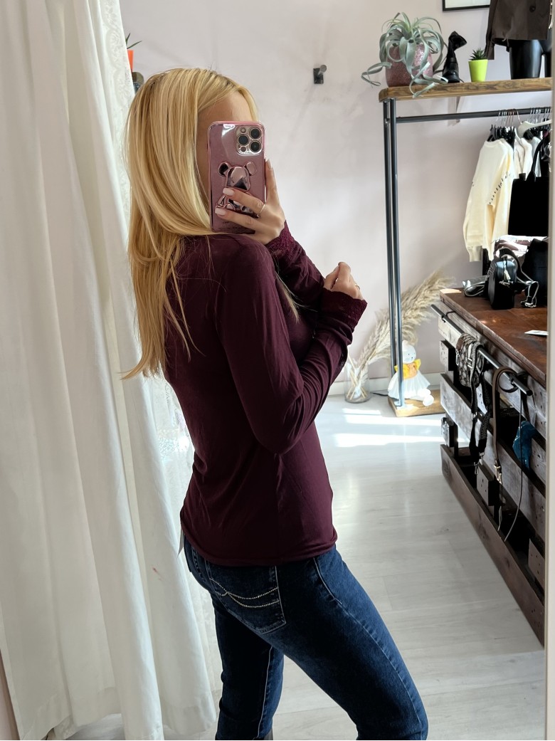 Maglia misto cashmere SCOLLO A V con pizzo...