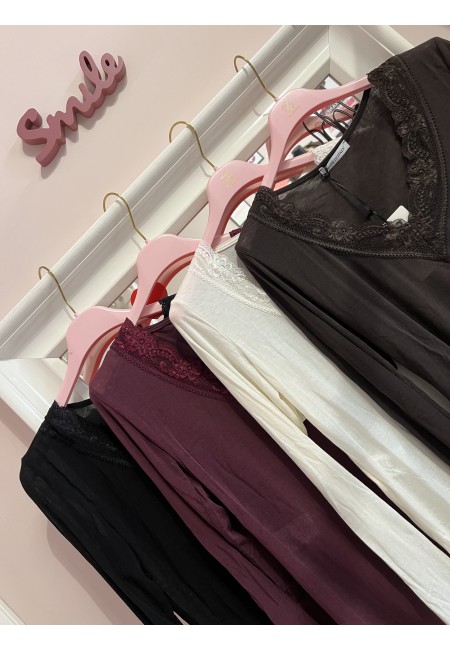 Maglia misto cashmere SCOLLO A V con pizzo bordeaux