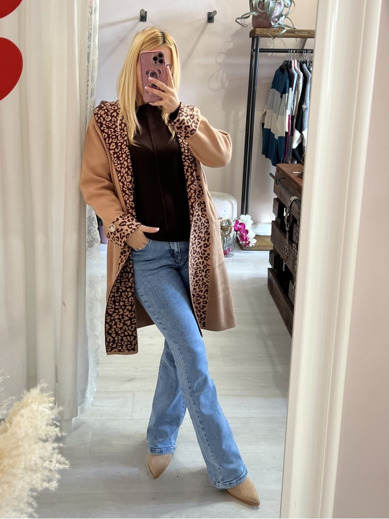 Cardigan lungo camel sunny leopard