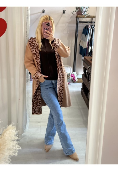 Cardigan lungo camel sunny leopard