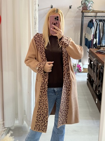 Cardigan lungo camel sunny leopard 2