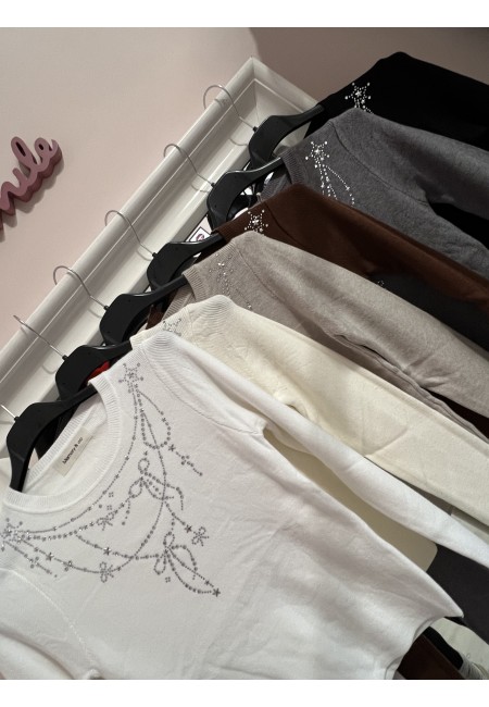 Maglioncino corto FIOCCHINI e STELLINE marrone