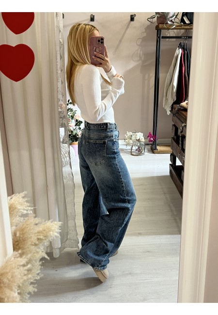 Jeans larghi chiusura incrociata asimmetrica