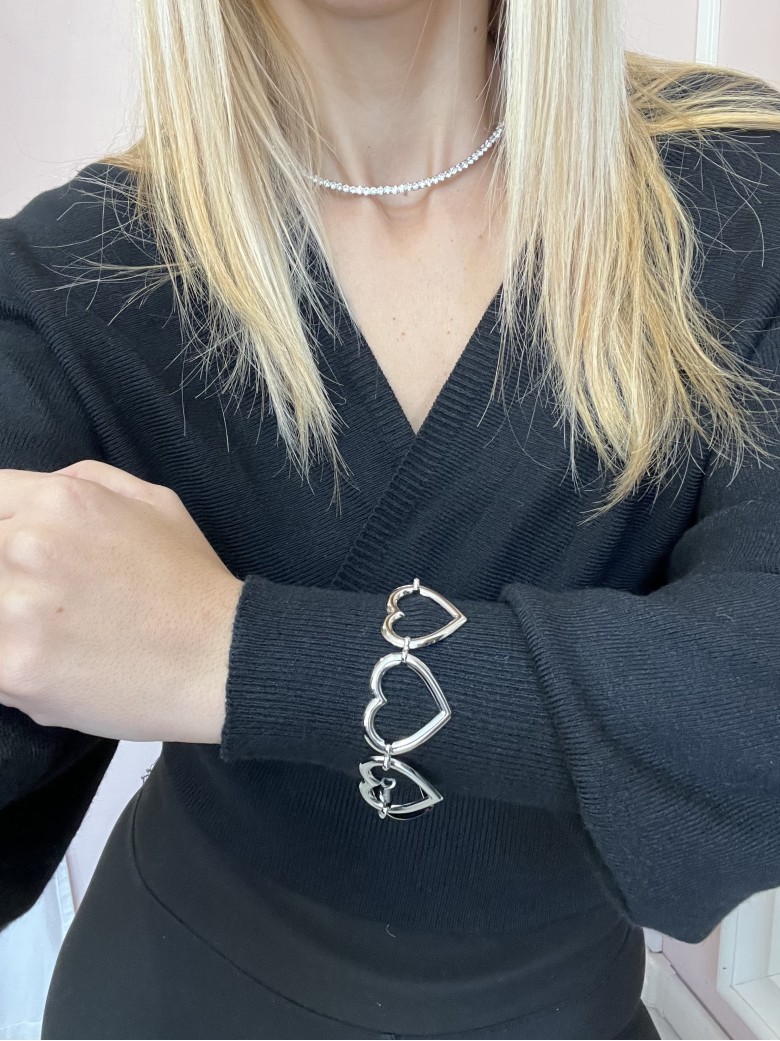 Bracciale cuori grandi silver