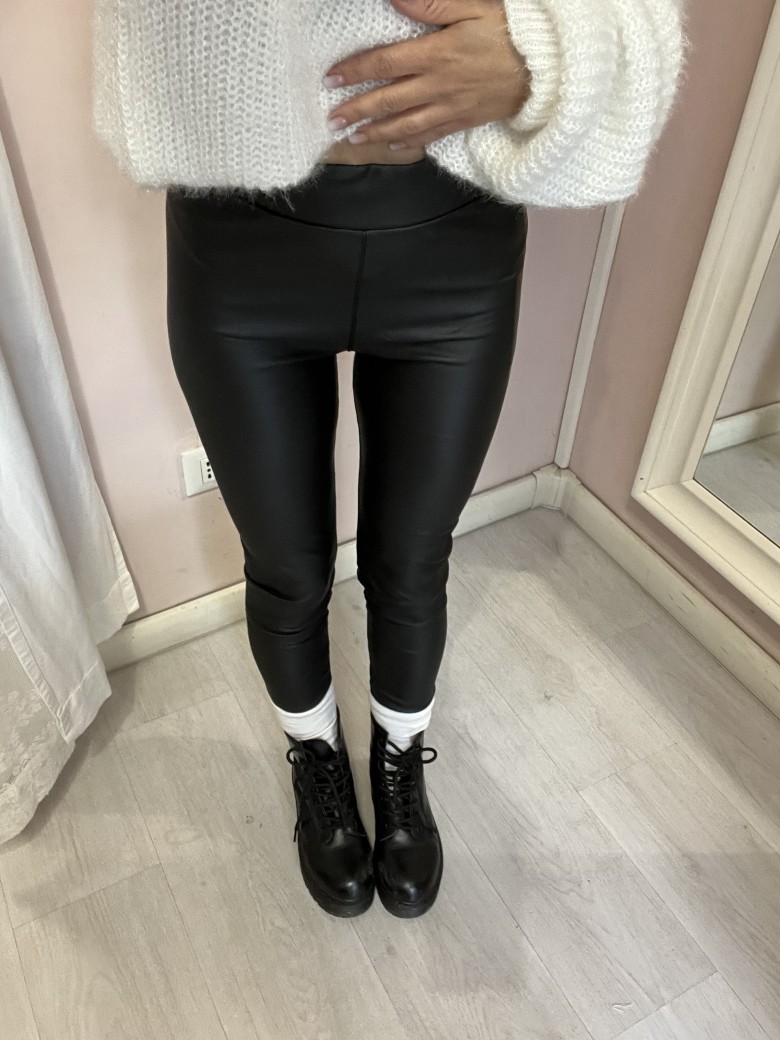 Leggings PELLE neri felpati