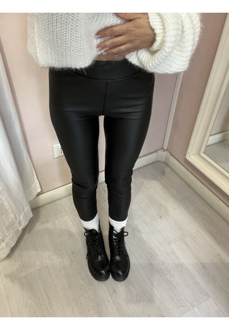 Leggings PELLE neri felpati