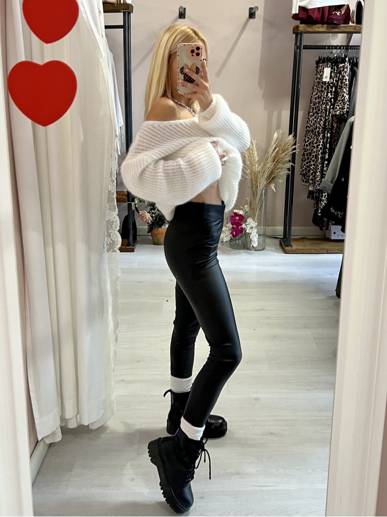 Leggings PELLE neri felpati