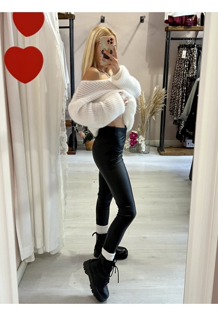 Leggings PELLE neri felpati