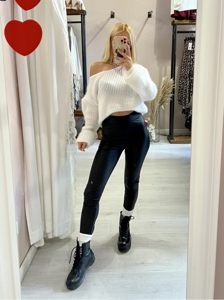 Leggings PELLE neri felpati