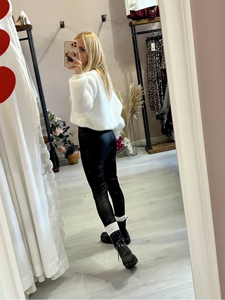 Leggings PELLE neri felpati