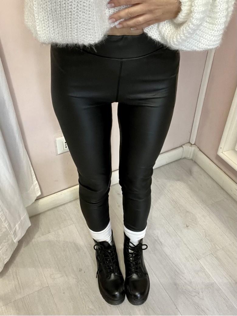 Leggings PELLE neri felpati