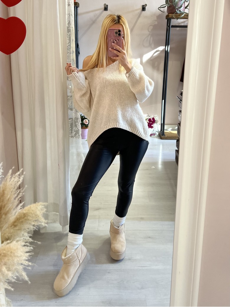 Leggings PELLE neri felpati