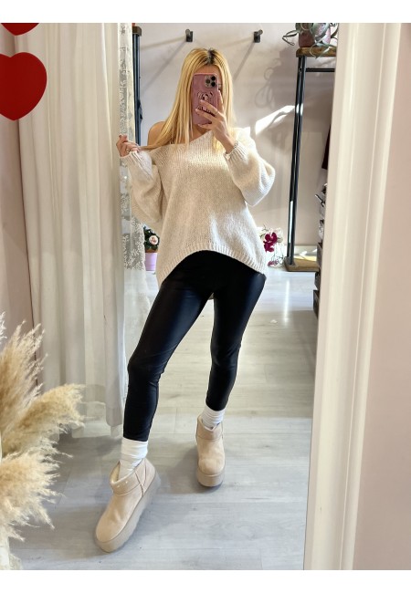 Leggings PELLE neri felpati