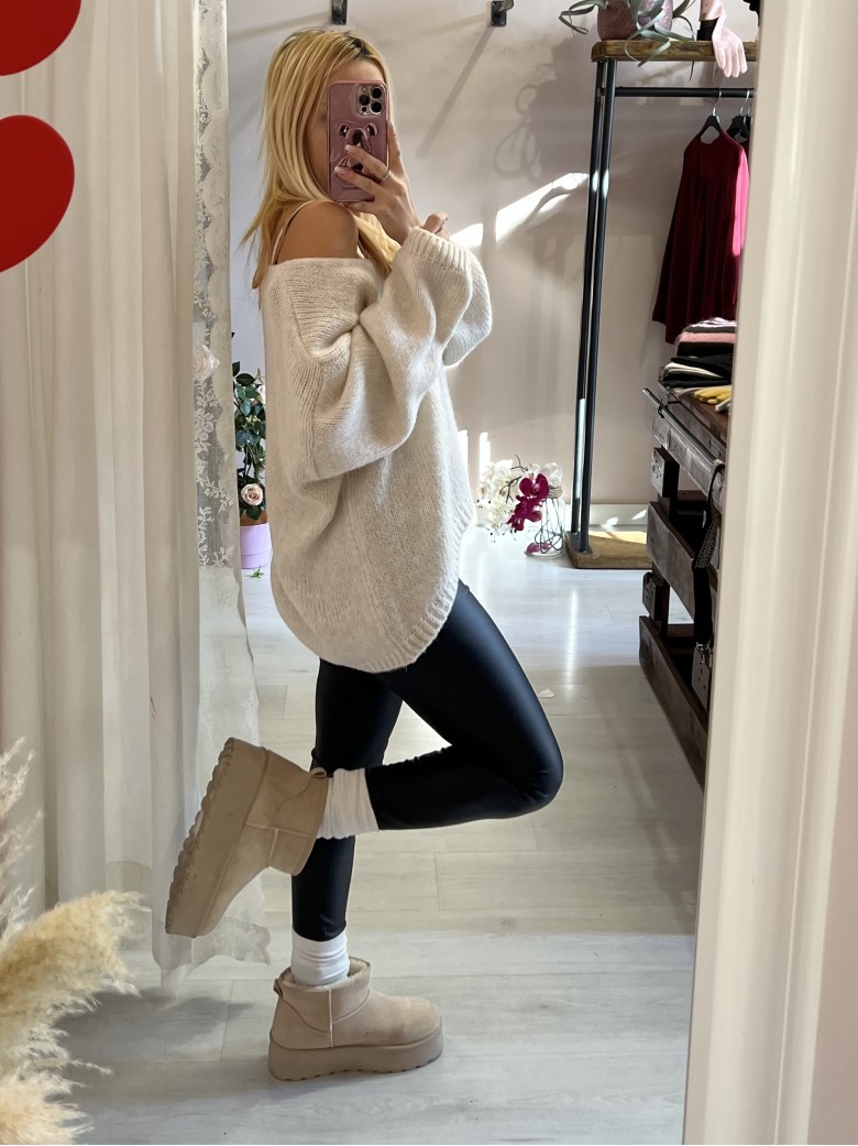 Leggings PELLE neri felpati