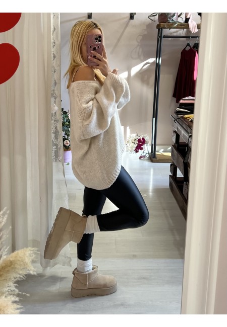 Leggings PELLE neri felpati