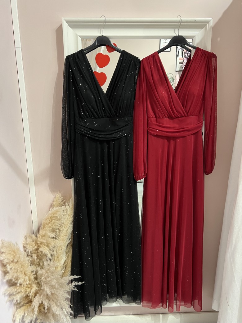 Vestito lungo in chiffon luccicante NERO