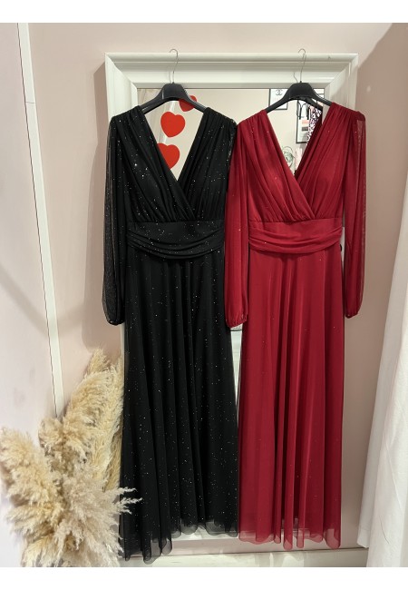 Vestito lungo in chiffon luccicante BORDEAUX