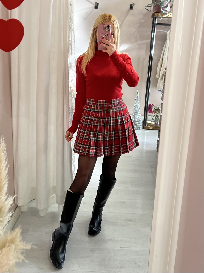 Mini gonna plissettata tartan ROSSA