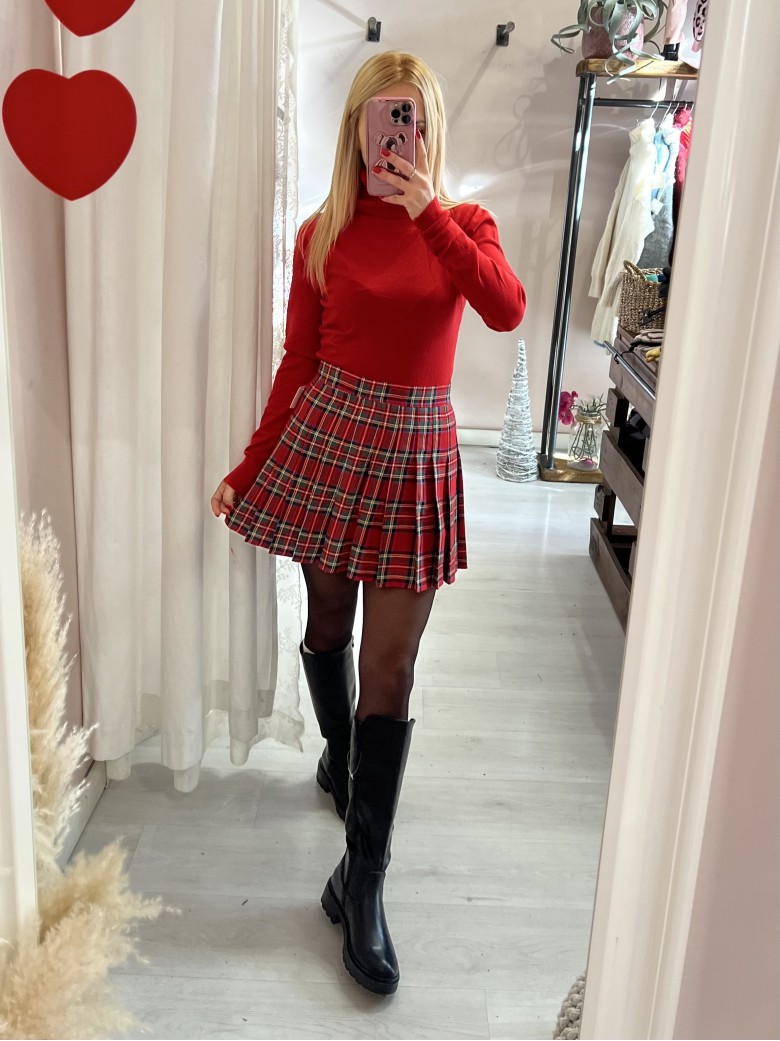 Mini gonna plissettata tartan ROSSA