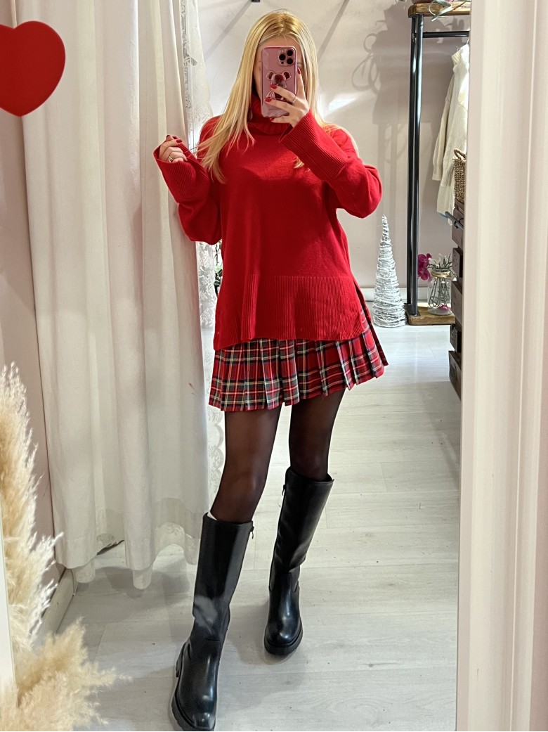 Mini gonna plissettata tartan ROSSA