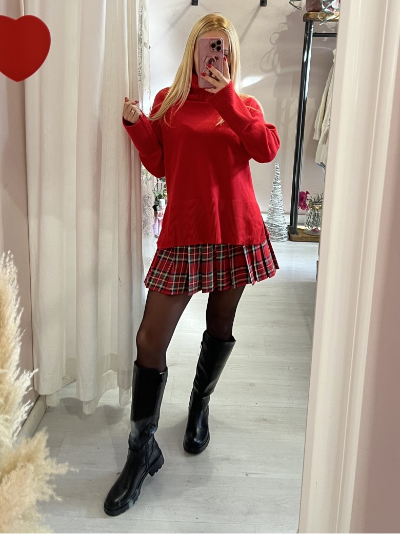 Mini gonna plissettata tartan ROSSA