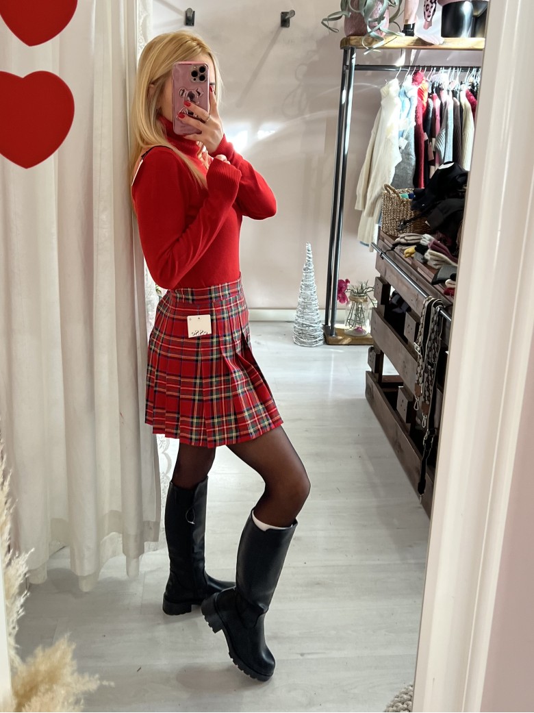 Mini gonna plissettata tartan ROSSA