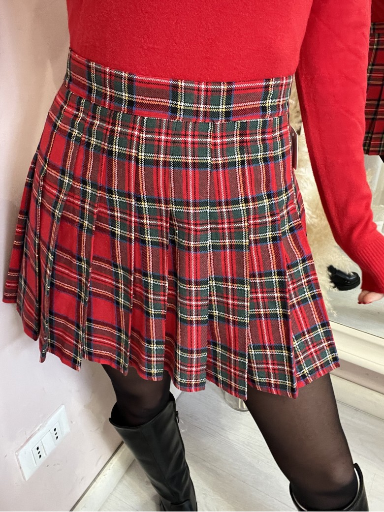 Mini gonna plissettata tartan ROSSA