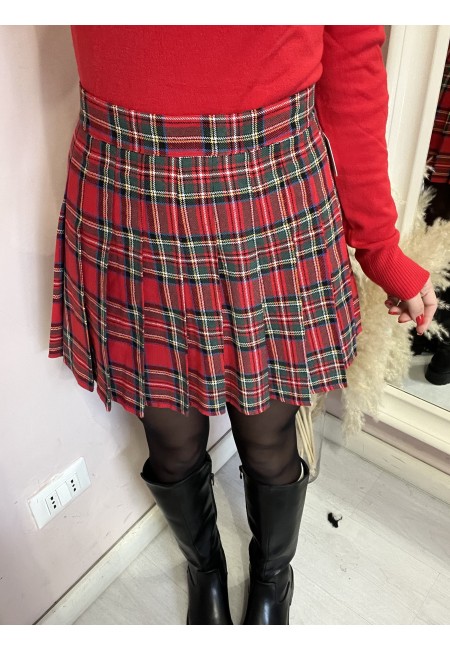 Mini gonna plissettata tartan ROSSA