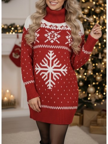 Vestito natale fiocco di neve collo alto rosso
